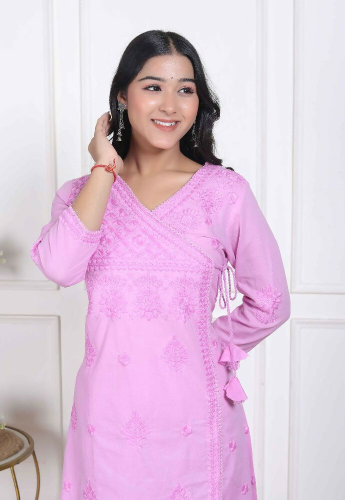 Miravan Womens Pink Lucknowi Angrakha Style Kurta With Palazzo - Distacart