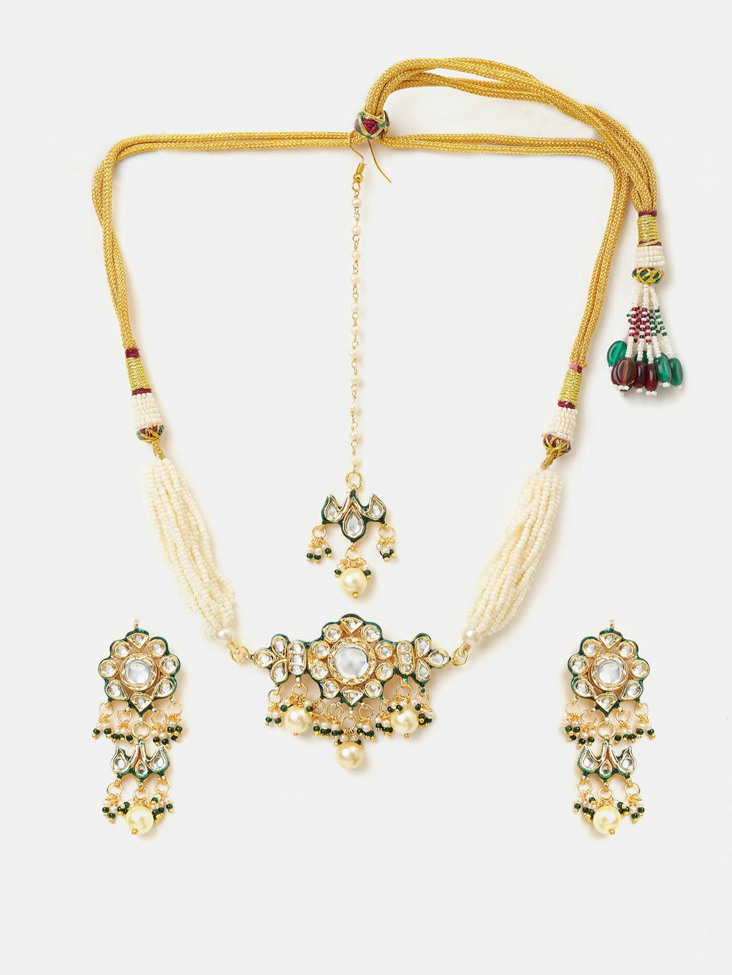 Ruby Raang Floral Kundan Studded Jewellery Set