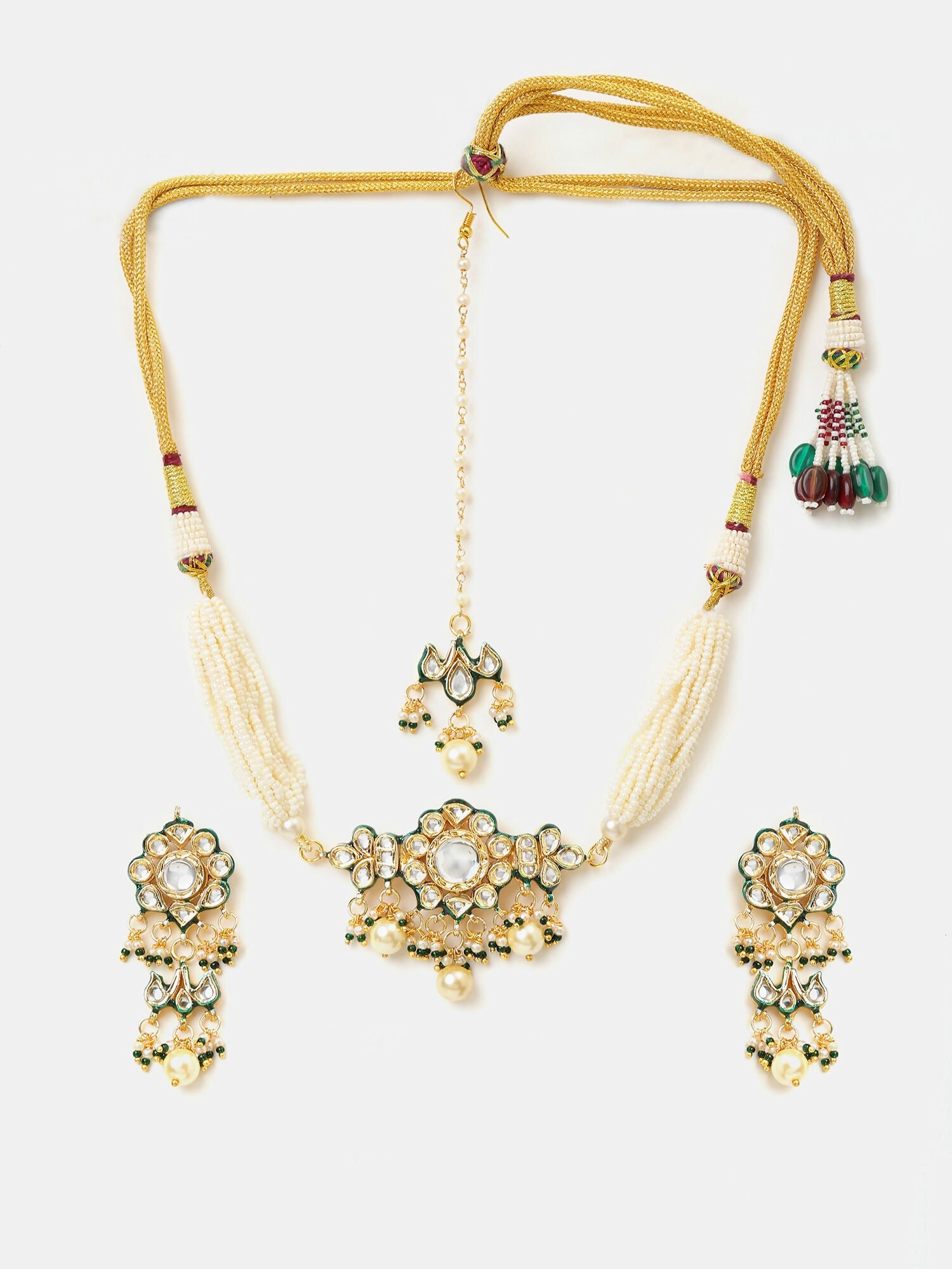 Ruby Raang Floral Kundan Studded Jewellery Set