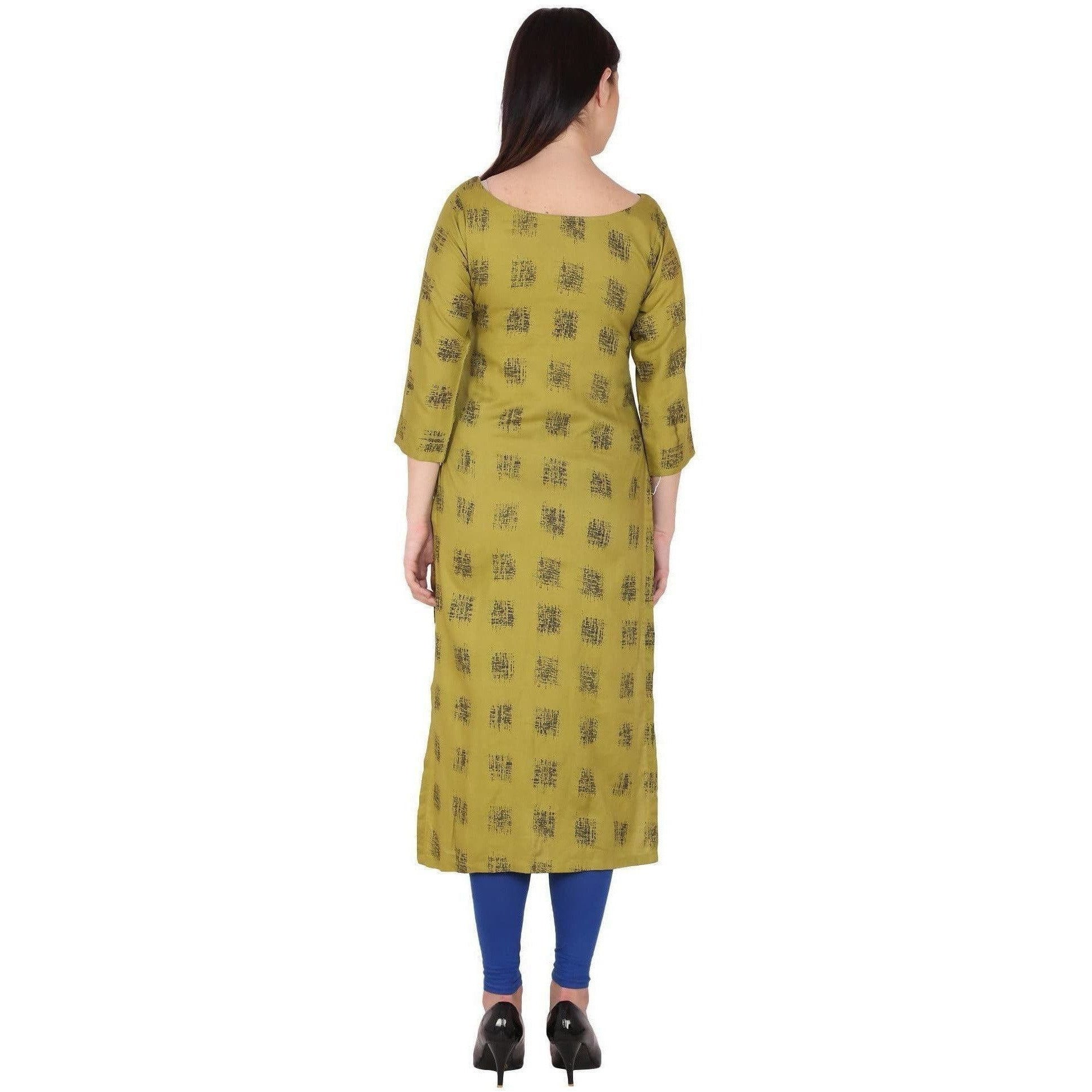 Kanoor Women's Mustard Colour Rayon Straight Kurti