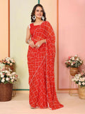 Red Georgette Designer Printed Ready To Wear Saree - Elite