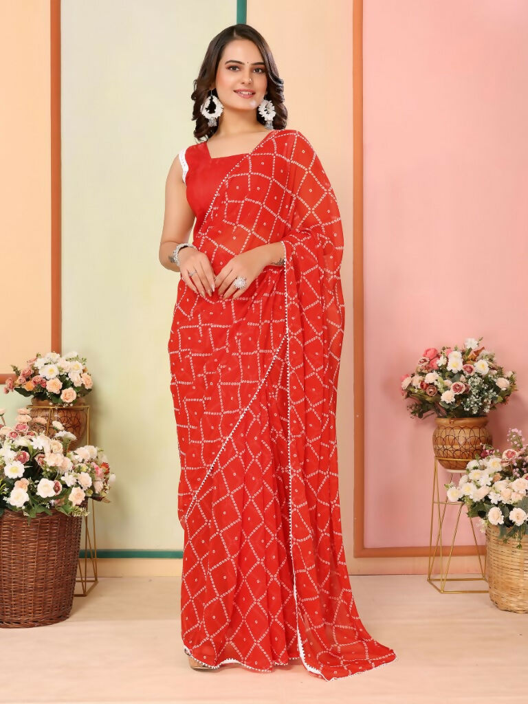 Red Georgette Designer Printed Ready To Wear Saree - Elite