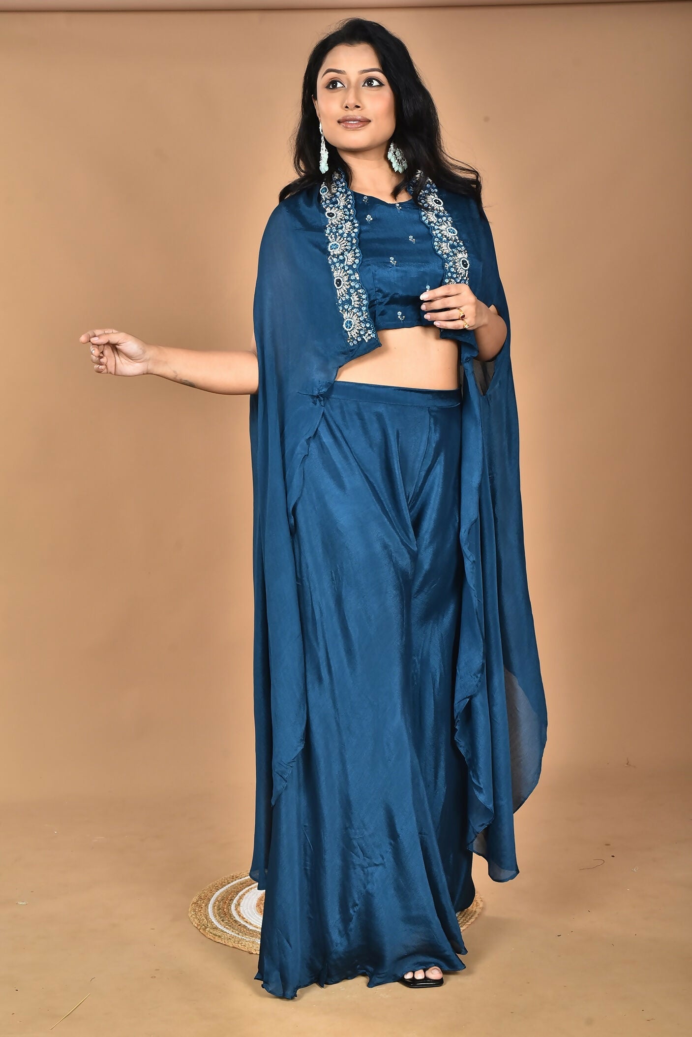 Morchari Women And Hand Embroidery Palazzo Set-Blue