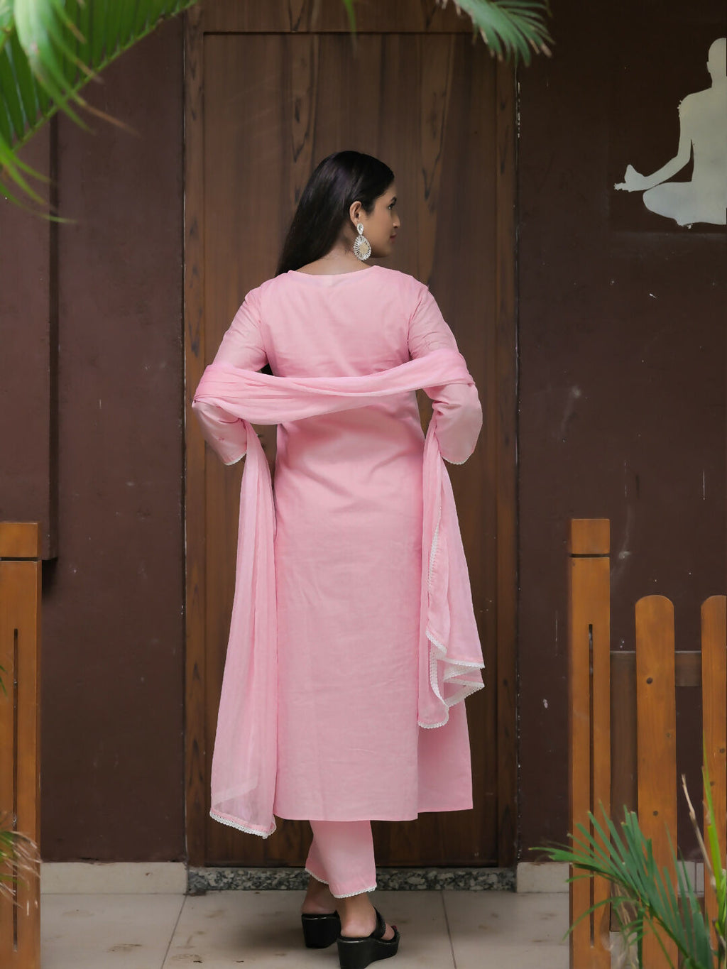 The52 Women's Beautiful Thread Work Cotton satin Fabric Flared Kurta Pant and Dupatta Set - Distacart