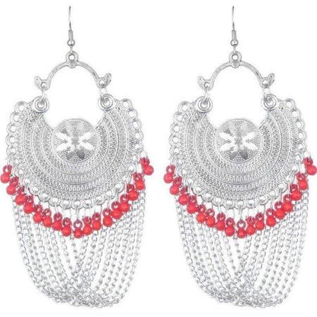 MS Fashion India Latest Fashion Half Moon Earrings With Chains And Red Pearls
