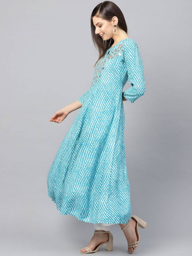 Yufta Women Blue & White Printed Anarkali Kurta