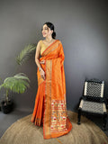 Joban Fashion Orange Butti Woven Soft Lichi Silk Paithani Saree - Distacart