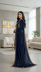 Joban Fashion Blue Kurta Set Velvet Embroidery Sequence Work - Distacart