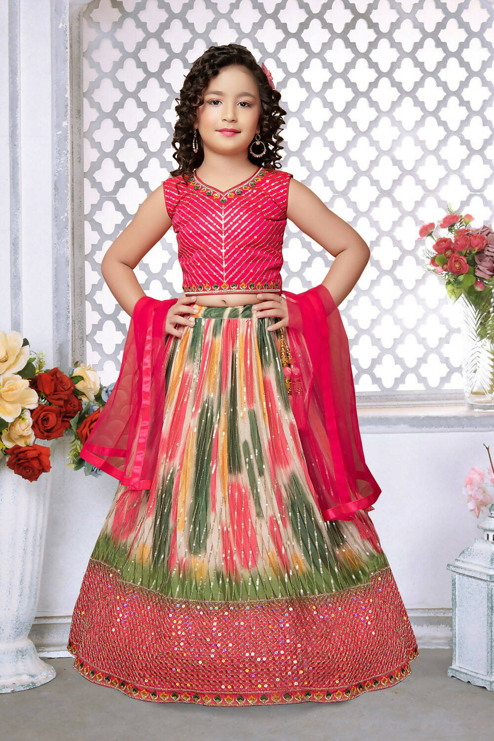 Kids Functional Designer Multi Chinon Lehenga Choli - Aaradhna