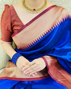 DEIANA'S Beautiful Designer Golden zari Soft Lichi Silk Saree - Blue