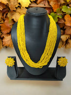 Inhanns Vibrant Handmade 20 Layers Beaded Necklace With Matching Earrings - Yellow