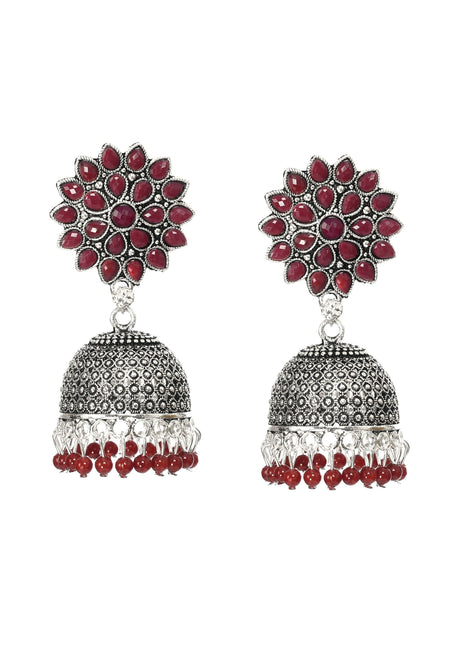 Mominos Fashion Johar Kamal Kundan Work Jhumka With Maroon Beads