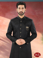 Joban Fashion Men's Black Straight Imported Tr Self-Design In Fabric Indo-Western Kurta Set