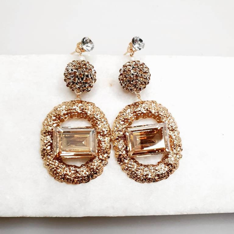 Bling Accessories Swarovski Golden Shadow Stud Earrings - Distacart