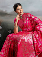Shree Shyam Fashion Rani Pink Silk Blend Saree - Distacart