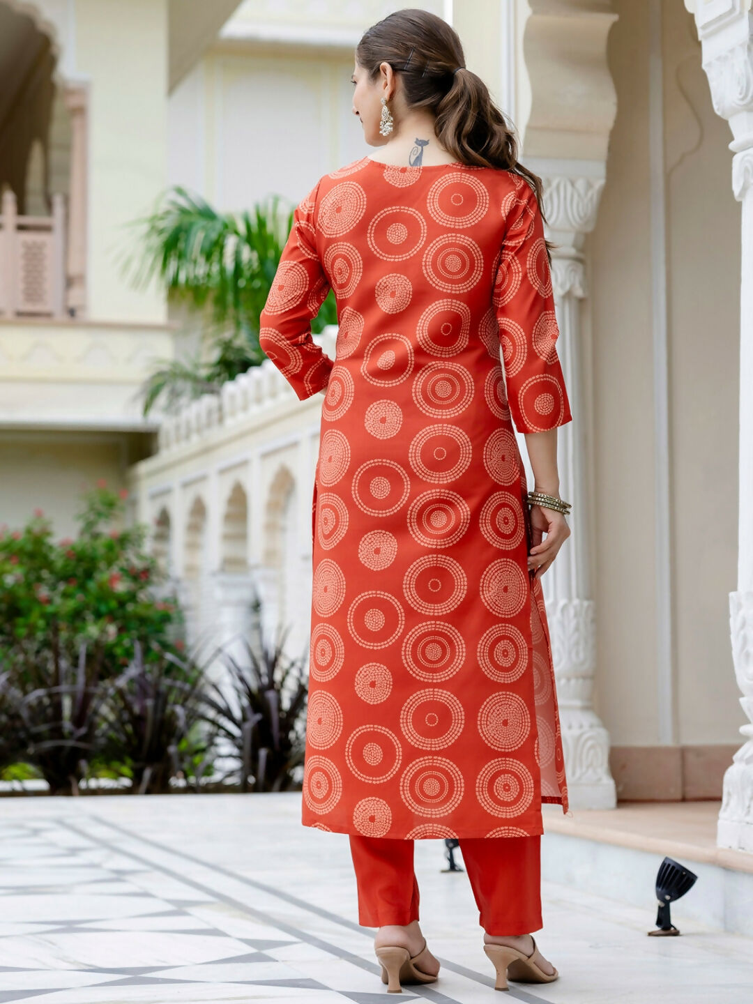 The52 Orange Women's Gorgeous Rayon Embroidered Straight Kurta with Pant And Dupatta Set - Distacart