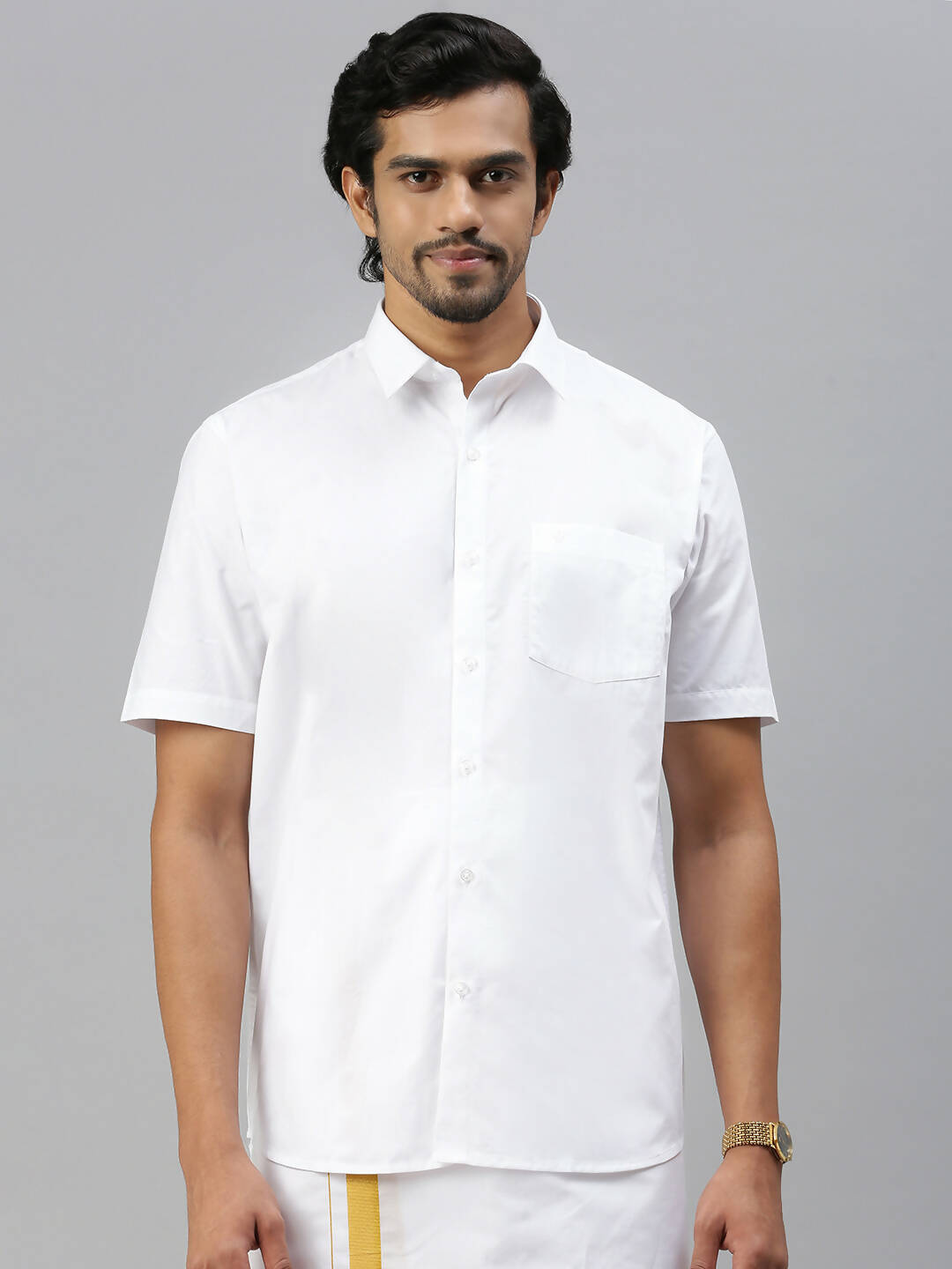 Ramraj Cotton Mens Half Sleeve Formal 100 % Cotton White Shirt