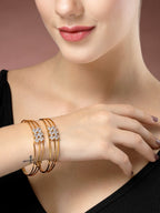 NVR Women's Set of 2 Gold-Polished CZ Stone-Studded Adjustable Bangles - Distacart