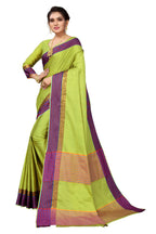 Vamika Ethnic Fire Parrot Green Cotton Silk Saree - Distacart