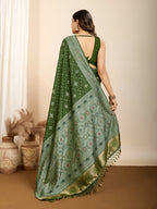 Olive Soft Silk Woven Meenakari Designer Saree - Vedanti