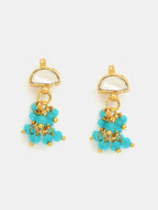 Ruby Raang Semi-Circle Gold Blue Earrings Set With Maang Tikka - Distacart