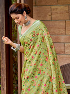 Shree Shyam Fashion Linen Yellow Green Saree - Distacart