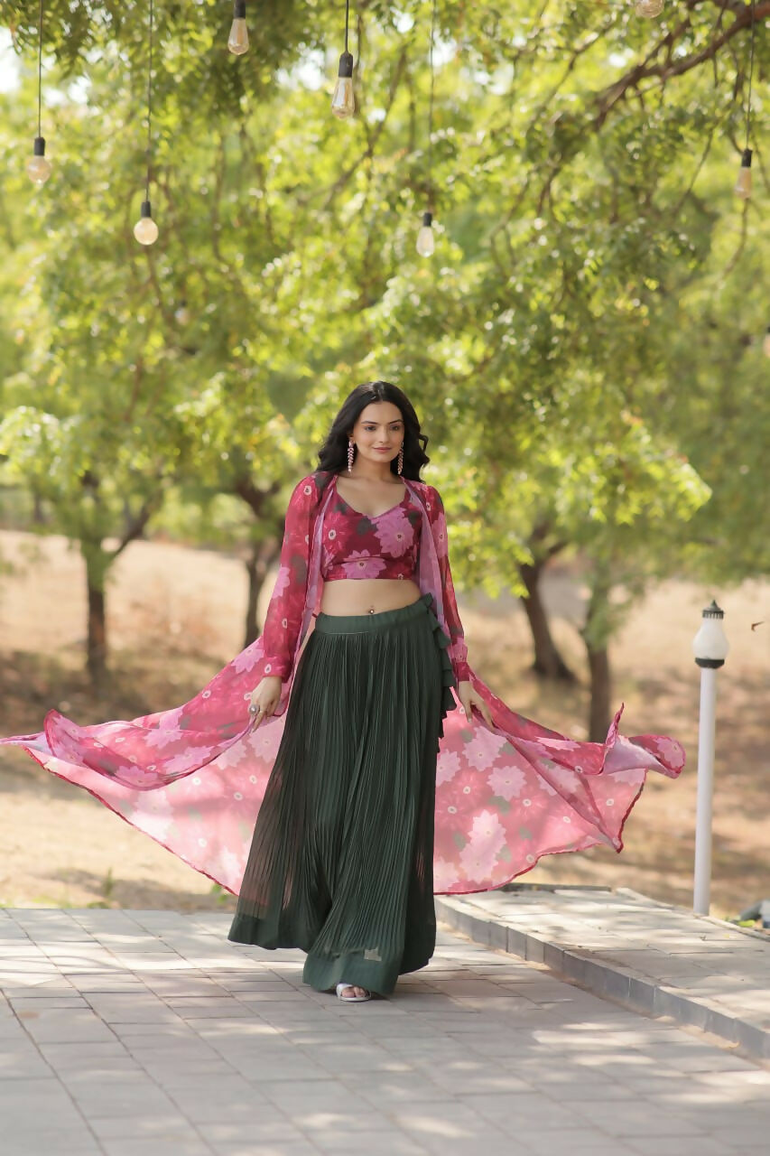 Vastranavya Latest Fancy Party Wear Lehenga Choli With Shrug - Pink