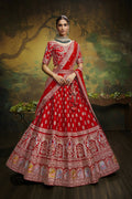 House of Panchhi Red Pure Silk Moti & Zarkan heavy embroidery Lehenga choli & Dupatta
