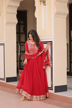 Teeya Creation Red Color Faux Georgette Embroidery Work Wedding Wear Long Gown - Distacart
