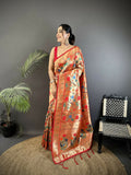 Joban Fashion Reddish Pink Mughal-Inspired Motifs Soft Silk Paithani Saree - Distacart