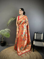 Joban Fashion Reddish Pink Mughal-Inspired Motifs Soft Silk Paithani Saree - Distacart