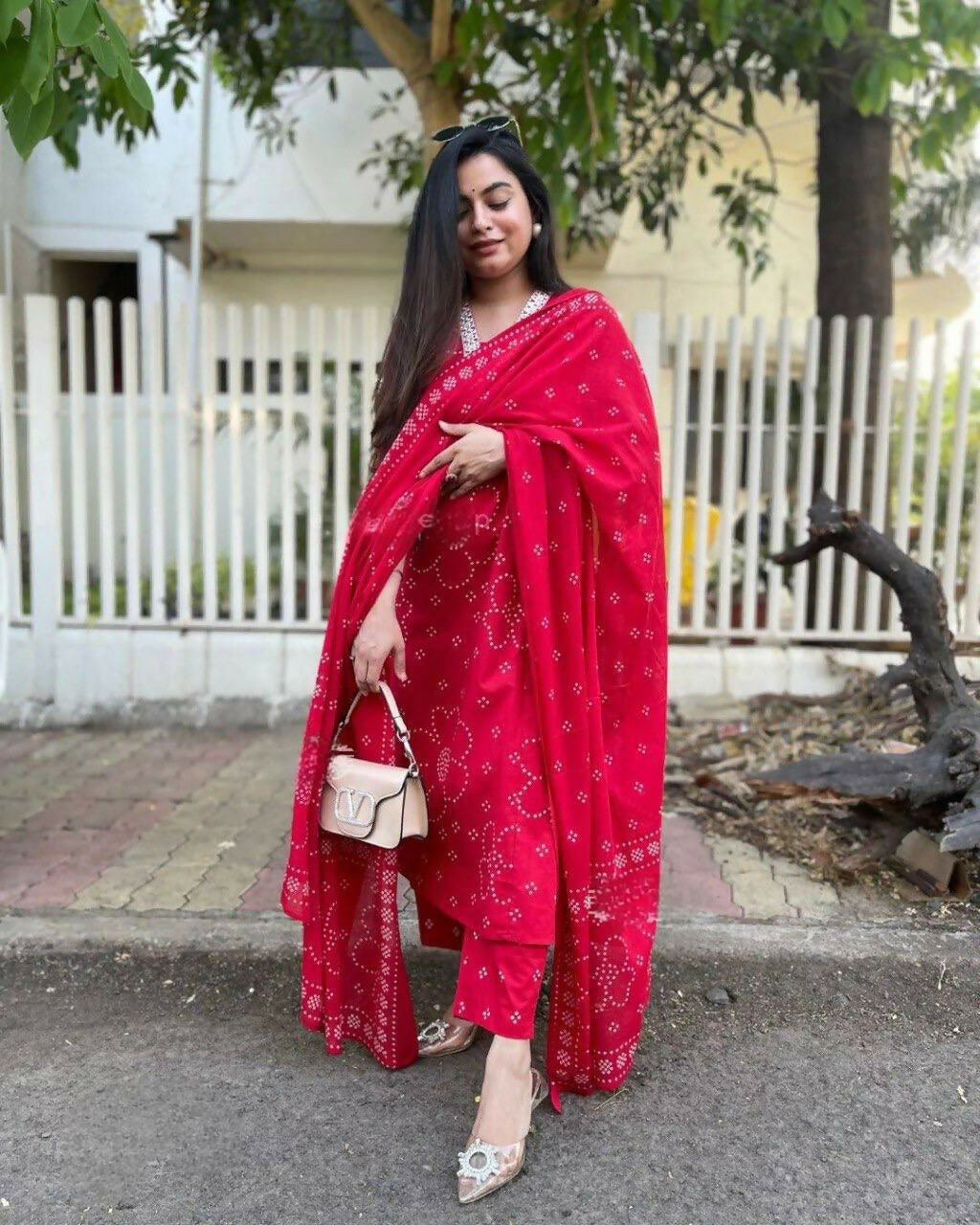 The52 Red Women's Beautiful Rayon Fabric Printed Work Straight Kurta Pant and Dupatta Set - Distacart