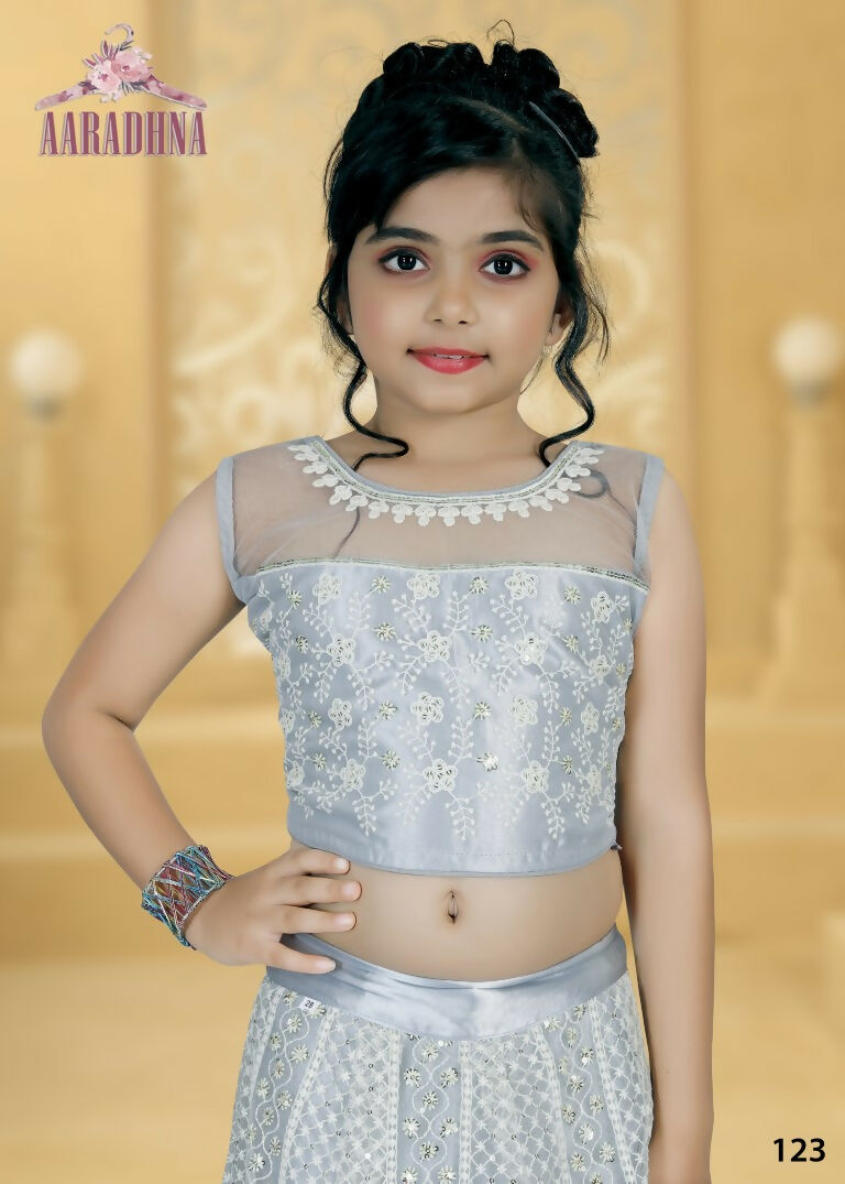Wedding Designer Prussianblue Net Kidswear Lahenga - Aaradhna