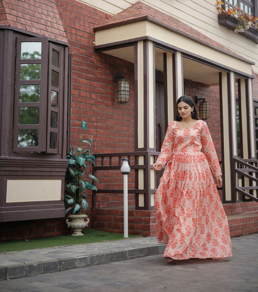 Aayaa Pure Chanderi Gown With Heavy Digital Print - Multi Color - Distacart