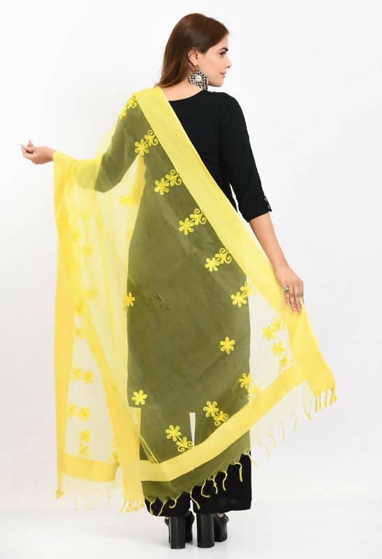 Mominos Fashion Moeza Women's Orgenza All Over Chikan Work Lemon Yellow Dupatta - Distacart