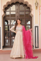 Joban Fashion Pink Jacquard Sequence Embroidery Work Kurta Set - Distacart