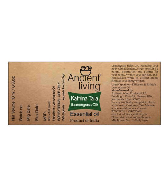 Ancient Living Kattrina Taila (Lemongrass Oil) Essential Oil