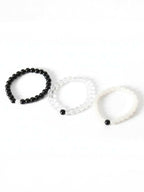 NVR Unisex Set of 3 Black & White crystal beaded Bracelet - Distacart