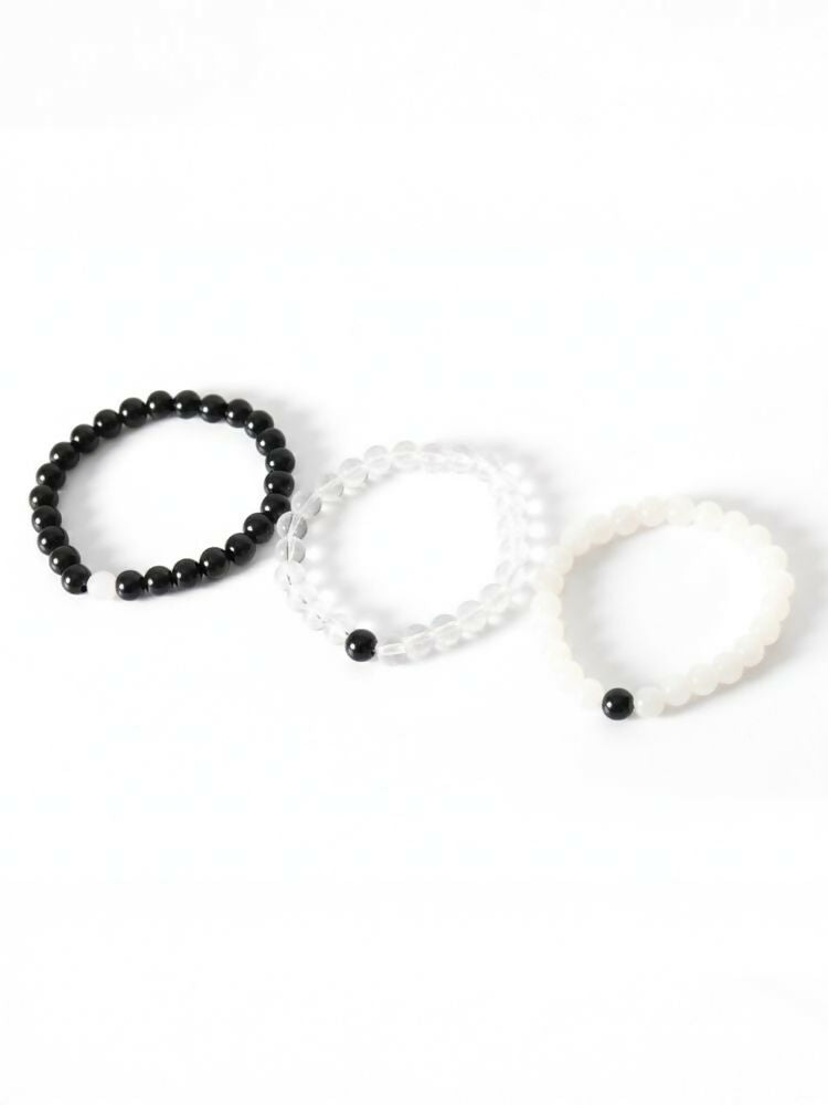 NVR Unisex Set of 3 Black & White crystal beaded Bracelet - Distacart