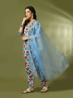 Myshka Women's Multi Printed Cotton Straight Party Kurta Set With Dupatta