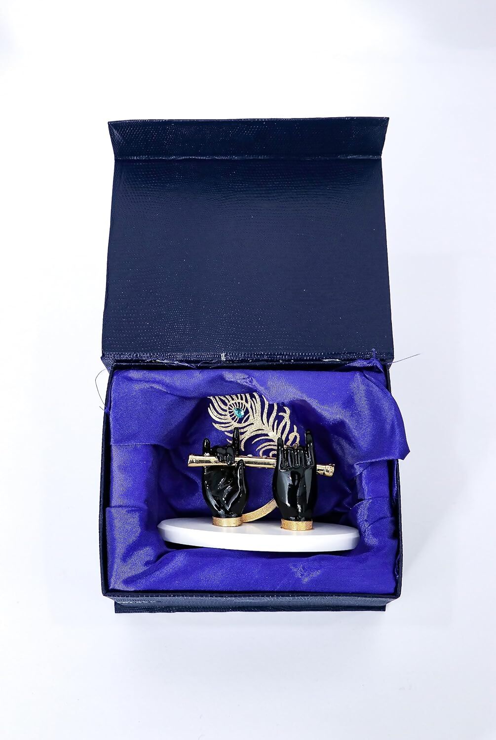House Of Wemy Gold-Polished Lord Krishna Hands Idol with Flute and Pecock Feather - Black
