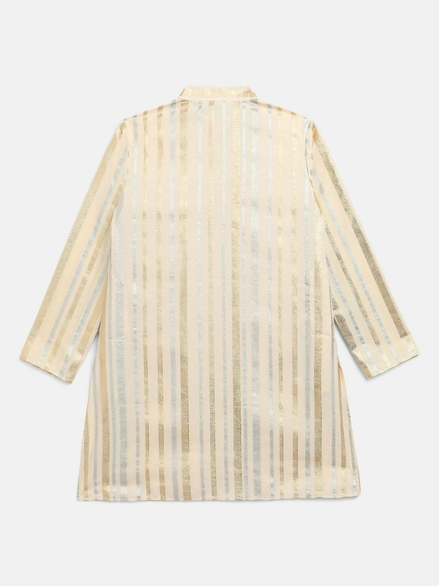 Ahalyaa Cream Crepe Foil Print Kids Kurta Churidar Set For Boys