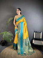Joban Fashion Yellow Banarasi Soft Silk Woven Saree - Distacart