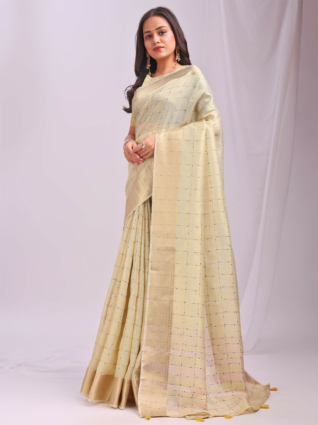 Shree Shyam Fashion Organza Gold Saree - Distacart