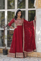 Joban Fashion Maroon Georgette Sequence Embroidery Work Kurta Set - Distacart