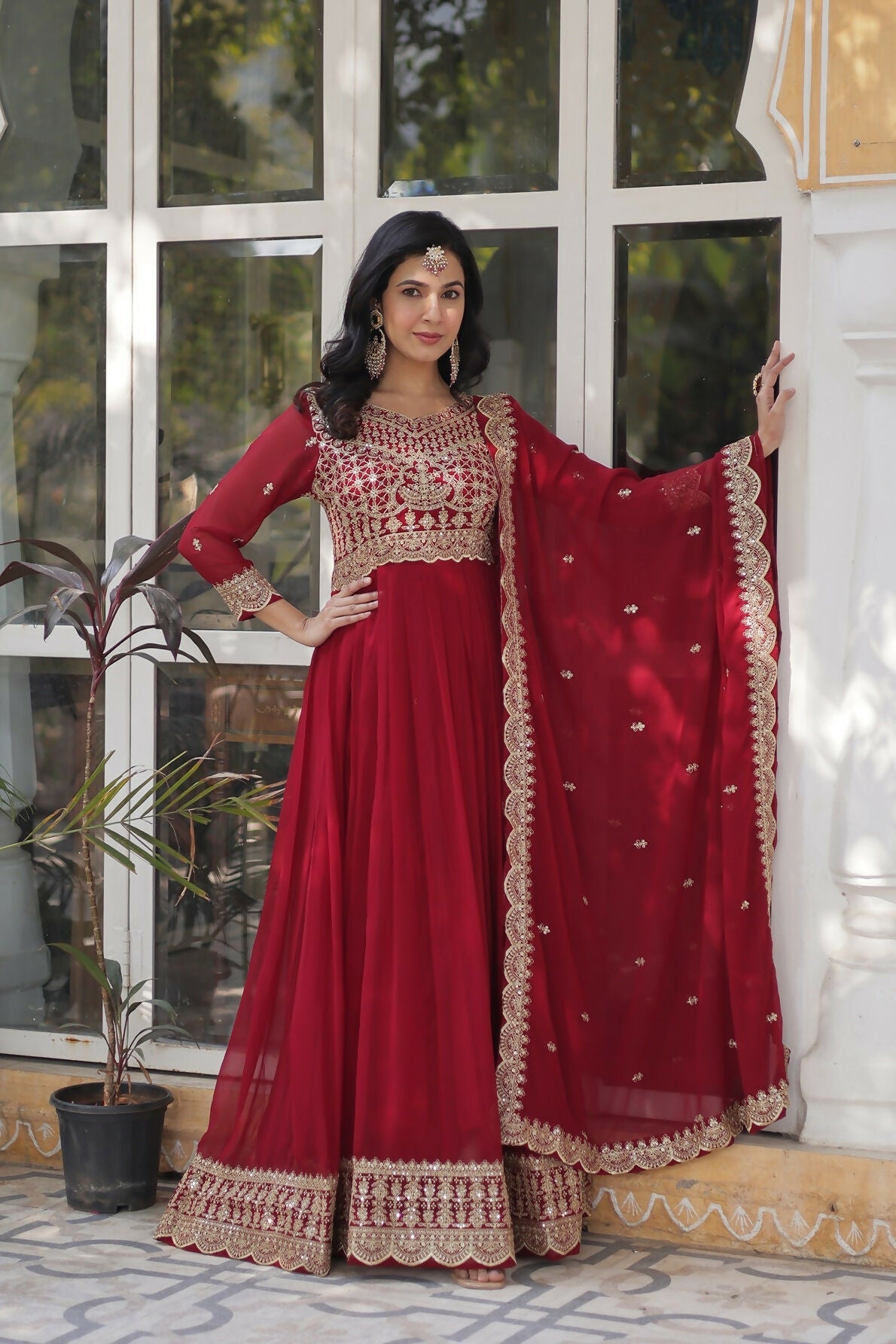 Joban Fashion Maroon Georgette Sequence Embroidery Work Kurta Set - Distacart