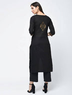 Aniyah Cotton Block Printed Latest Black Straight Kurta (AN-122K)