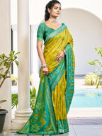 Shree Shyam Fashion Pochampalli Silk Mustrad Yellow Saree - Distacart