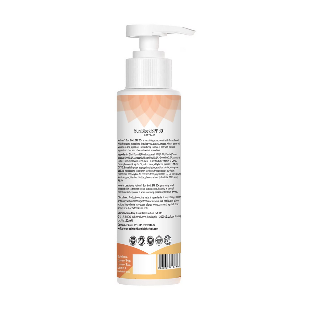 Kulsum's Kaya Kalp Sun Block SPF 30+ For Sun Protection & Moisturizing, Suitable For All Skin Types
