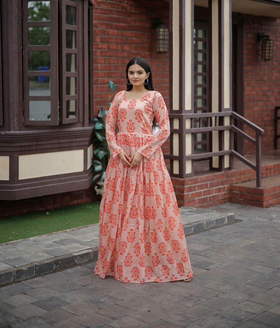 Aayaa Pure Chanderi Gown With Heavy Digital Print - Multi Color - Distacart